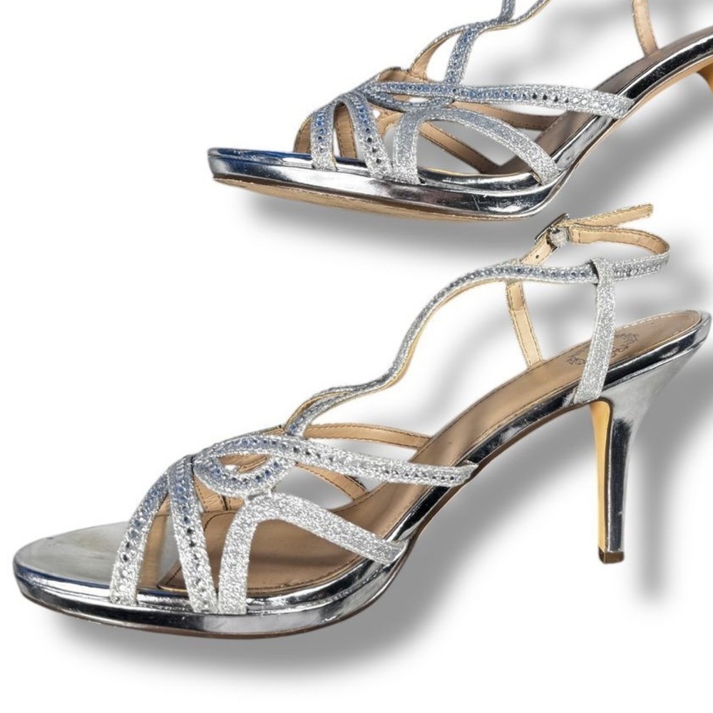 I.Miller Vilina Silver Glitter Strappy Heels Evening Formal Wedding Sandals 11M